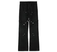 Desconocido Slim Fit Horn Jeans Denim Loose Fit Dance Pantalones de Skateboard Correa de Ajuste Muslo para Hombres (Black,XS)