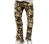 Desconocido Vaqueros Apilados para Hombres Slim Straight Skinny Distressed Denim Pants Destruidos Jeans Streetwear (Color 1,L)