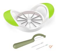 Descorazonador y separador de manzanas de acero inoxidable de 4.72 pulgadas, 12 cuchillas súper afiladas, con 1 pelador de acero inoxidable súper afilado, 2 tenedores de frutas de acero inoxidable y 1 herramienta peladora de cítricos naranja