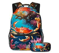 Descubre el compañero perfecto para tu viaje académico: juego de mochila escolar de 2 piezas, bonito cangrejo, multicolor, B:29.4x20x40cm P:19x7.5x3.8cm, Mochilas de día
