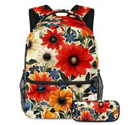 Descubre el compañero perfecto para tu viaje académico: juego de mochila escolar de 2 piezas, flores coloridas, multicolor, B:29.4x20x40cm P:19x7.5x3.8cm, Mochilas de día