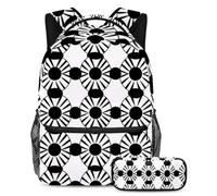 Descubre el compañero perfecto para tu viaje académico: juego de mochila escolar de 2 piezas, geométrica circular negra, multicolor, B:29.4x20x40cm P:19x7.5x3.8cm, Mochilas de día
