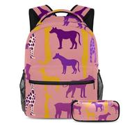 Descubre el compañero perfecto para tu viaje académico: juego de mochila escolar de 2 piezas, silueta de animal morado, multicolor, B:29.4x20x40cm P:19x7.5x3.8cm, Mochilas de día