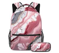 Descubre el compañero perfecto para tu viaje académico: juego de mochila escolar de 2 piezas, textura de mármol rosa, multicolor, B:29.4x20x40cm P:19x7.5x3.8cm, Mochilas de día