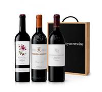 Descubre España - Pack Selección Premium de 3 Vinos Tintos | Camins del Priorat + Marqués de Murrieta Rioja + Pago de los Capellanes Ribera del Duero | Incluye Caja de Madera -MySecretWine-