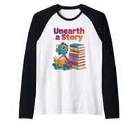 Descubre una Historia: Lindo Dinosaurio de Lectura Camiseta Manga Raglan