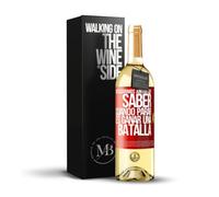 «Descubrimos juntos que saber cuándo parar es ganar una batalla» Mensaje en una Botella. Vino Blanco Premium Verdejo Joven + Gift Box. Etiqueta Roja PERSONALIZABLE