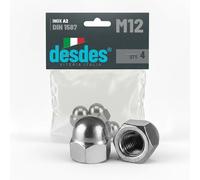 desdes Tuercas ciegas DIN 1587 de acero inoxidable A2, tuerca de calota alta para protección de rosca, acabado estético y seguridad contra lesiones, tamaños de M3 a M24, paquete de 4 a 120 unidades (4