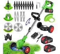 Desenrollador de batería eléctrica inalámbrica 21 V 2,0 Ah corte borde con 2 baterías y cargador de corte con ruedas extraíbles ligeras y de bajo ruido, para jardín, césped, granja