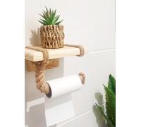 Desenrollador de papel higiénico con estante - Estante de madera y cuerda para teléfono o decoración -