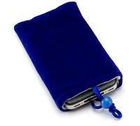 "Deseo" Bolsa de terciopelo con "Fiesta" Correa de muñeca Glitter plata para Alcatel OT-S626A. Funda auténtica para teléfono móvil, color azul oscuro.