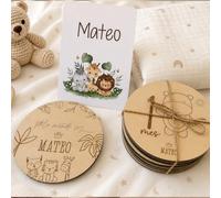 Deseografico - Discos de Cumplemeses para Bebé Personalizados en Madera | Set de 13 Placas con Nombre | Hitos del Primer Año | Regalo Recién Nacido