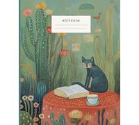 Desert Cat & Bloom Notebook: Discover a tranquil retreat with this beautifully illustrated notebook, featuring a poised black cat, a blooming cactus ... table set with an open book and a cup of tea.
