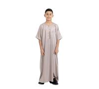 Desert Dress Thobe - Bata islámica musulmana de manga corta para niños y adolescentes con bolsillo para Eid Hajj Umrah Jubba Jubah, marrón, 11-12 años
