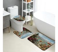 Desert Oasis - Juego de tapetes de baño de 3 piezas, coloridos peces y cactus, absorbentes, antideslizantes, en forma de U, lavables, de espuma viscoelástica de secado rápido, diseño floral de verano