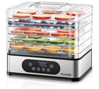 Deshidratador de Alimentos 420W FOHERE, Pantalla LED, Temperatura 35-70°C | Inox Deshidratadora con 5 Bandejas Altura Regulable, Temporizador 30 min a 48 hs - para Frutas, Carne, Verduras y Hierbas