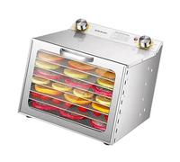 Deshidratador de alimentos de 450 W, 8 tendederos, temperatura ajustable de 30-90 °C, vidrio de acero inoxidable, temporizador 1-24 horas, tamaño neto 28 * 20 cm, ventana visible, para fruta vegetal