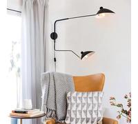 DESHOME Aplique de Pared con Brazo Giratorio Enchufable Negro 150cm Lámpara de Pared Industrial Vintage