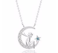 DESHOME Star Zircon Little Prince Collar de Plata de Ley S925 Cadena Clavícula Colgante Joyería Regalo San Valentín/Entrenamiento Recepción/Aniversario para Ella, Esposa, Plata