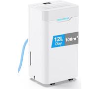 Deshumidificador 12L/Día, con 3 Modos, Temporizador de 24h, Apagado Automático, Deshumificadores de humedad para Hogar hasta 100m³, Tubo de Drenaje Drenaje Continuo, para Baños, Dormitorios, Blanco