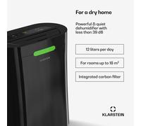 KLARSTEIN Aerodry Smart 12l deshumidificador - 12l/Day, depósito de 2.5l, 39dB silencioso, Filtro de Carbono, WiFi & App, led Display, Timer, deshumidificador eléctrico para hogar, Oficina, Negro