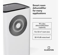 Klarstein CircleDry 16L Deshumidificador Inteligente, Wifi, Silencioso 38dB, Temporizador 24h, Drenaje Continuo, Control de Humedad, Portátil para Hogar, Oficina, Habitaciones hasta 32m²
