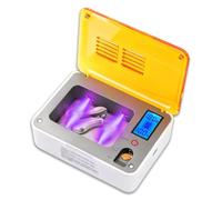 Deshumidificador para audífonos, caja de secado de amplificadores auditivos con 5 kits de limpieza que elimina la humedad, el sudor y el polvo de los audífonos, 4 luces ultravioleta, prueba de batería