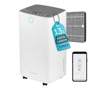 Deshumidificador y Purificador de Aire para el Hogar Turbionaire Senso 13 WiFi, 13L/Día, Adecuado hasta 30m², Filtro HEPA + Carbón Activo, Silencioso, Depósito de 2L,Secado de Ropa,Moho y Condensación