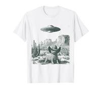 Desierto Gato en Sombrero UFO Encuentro Vintage Grabado Camiseta