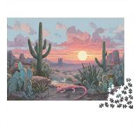 Desierto y Cactus Pink Lagarto Rompecabezas Sostenibles Estampados para Adultos De Madera De 52x38cm/1000pcs