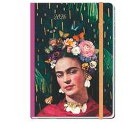Design Diary Frida 2026: Der Buchkalender 2026 für Fans von Frida Kahlo. Kleiner farbenfroher Kunstkalender im Format A5 mit Gummibändchen, Lesebändchen und Leinenrücken