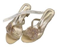 Design Heels Women Fashion Rhinestone Flower Narrow Strap Summer Slipper Elegant Backless Sexy High Heeled Sandals Ladies(Gold,35)