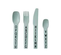 Design Letters Eat & Learn Cubiertos para Bebés y Niños | Tritan Cubiertos Juego de 4 sin BPA/BPS/EA | Tenedor, Cuchillo & Juego de Cucharas para Niños | Juego de utensilios a prueba de caídas