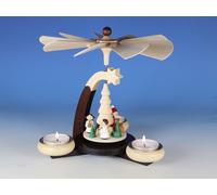 Design-Teelichtpyramide Marrón Oscuro / Natural Papá Noel Con 2 Blanco Ángeles