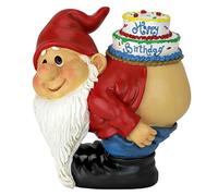 Design Toscano Loonie Moonie Decoraciones de cumpleaños - Estatua de gnomo de jardín - Estatua de gnomo de Feliz cumpleaños de Loonie Moonie - Gnomos traviesos - Estatuas de gnomos lunando,