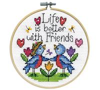 Design Works Counted Cross Stitch - Kit de 4" Round-Friends (14 Count)