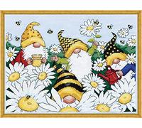 Design Works Crafts - Kit de punto de cruz, diseño de gnomos, amarillo, azul y blanco