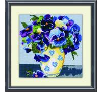 Design Works DesignWorks Ink Crafts Needlepoint Kit, Pansies, 10" x 10" Punto de Aguja, Pensamientos, Lona, Azul, by The Yard