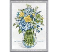 Design Works Tobin Azul y Amarillo Flores, Tela Aida