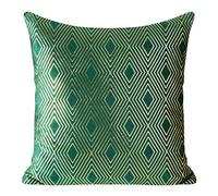 Design91 Suave Funda de cojín, decoración de sofá, Dormitorio o salón Individual, 2 Unidades, Verde Oscuro y Dorado, 45 x 45 cm