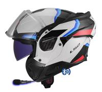 Designed LS2 ADVANT FF910 Bluetooth Sena Intercom Integrado Triple Blanco Azul Rojo - Casco de Moto Modular 180 Grados - Integral P/J + Pinlock - Homologado ECE 22.06 (S)