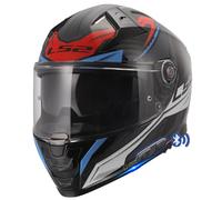 Designed LS2 FF811 Vector II Carbon Savage Azul Rojo Bluetooth Sena Integrado - Casco de Moto Integral con Visor Solar, Pinlock y Pantalla Oscura - Helmets Unisex Hombre y Mujer - ECE 22.06 (S)
