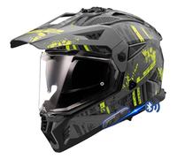 Designed LS2 MX702 Pioneer II Crazy Gris Amarillo Mate Bluetooth Intercomunicador Sena Integrado - Casco de Moto Trail Adventure con Visor Solar - Helmets Unisex Hombre y Mujer - ECE 22.06