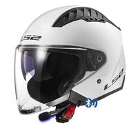Designed LS2 OF600 Copter II Blanco Bluetooth Sena Integrado - Casco de Moto Jet Abierto con Visor Solar - Helmets Unisex Hombre y Mujer - Homologado ECE 22.06 (M)