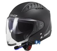 Designed LS2 OF600 Copter II Negro Mate Bluetooth Sena Integrado - Casco de Moto Jet Abierto con Visor Solar - Helmets Unisex Hombre y Mujer - Homologado ECE 22.06 (M)