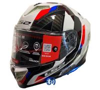Designed LS2 Storm 3 Sporty Blanco Azul Rojo - Bluetooth Intercomunicador Sena Integrado - Casco de Moto Integral con Visor Solar y Pinlock de Serie - Unisex Hombre y Mujer - ECE 22.06 (M)