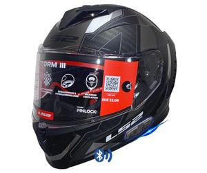 Designed LS2 Storm 3 Sporty Grey - Bluetooth Intercomunicador Sena Integrado - Casco de Moto Integral en KPA con Visor Solar y Pinlock de Serie - Helmets Unisex Hombre y Mujer - ECE 22.06 (L)