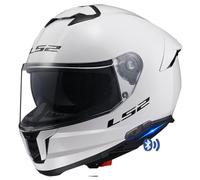 DESIGNED LS2 Stream 2 Blanco Bluetooth Intercomunicador Sena Integrado - Casco de Moto Integral con Visor Solar, para Hombre y Mujer, Homologado ECE 22.06 (S)