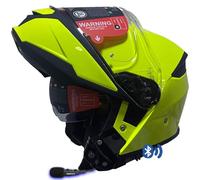 Designed SMK Gullwing Bluetooth Sena 3S-Plus Integrado Amarillo Fluo - Casco de Moto Modular Abatible con Visor Solar - Homologado P/J ECE 22.06 (M)