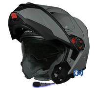 Designed SMK Gullwing Bluetooth Sena 3S-Plus Integrado Gris Mate - Casco de Moto Modular Abatible con Visor Solar - Homologado P/J ECE 22.06 (M)